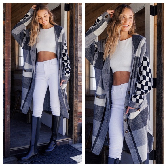 LAST ONE! Absolutely Fabulous Boho Multi Plaid Fabric Hoody Cardigan - Picture 4 of 6